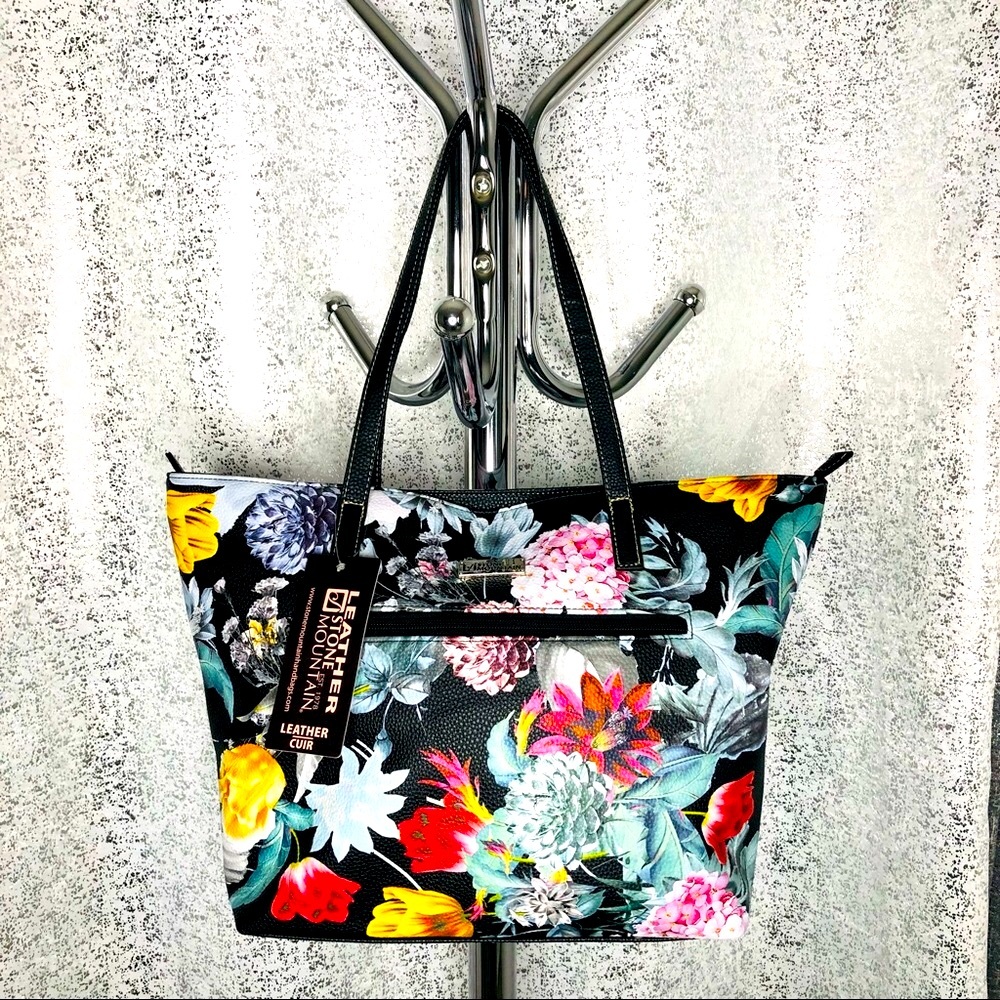 HP 🏆 Large Black Floral Shoulder Bag Tote Handbag